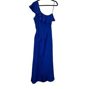 Banana Republic Off Shoulder Maxi Dress Tie Waist Blue Ruffle Size XL prom